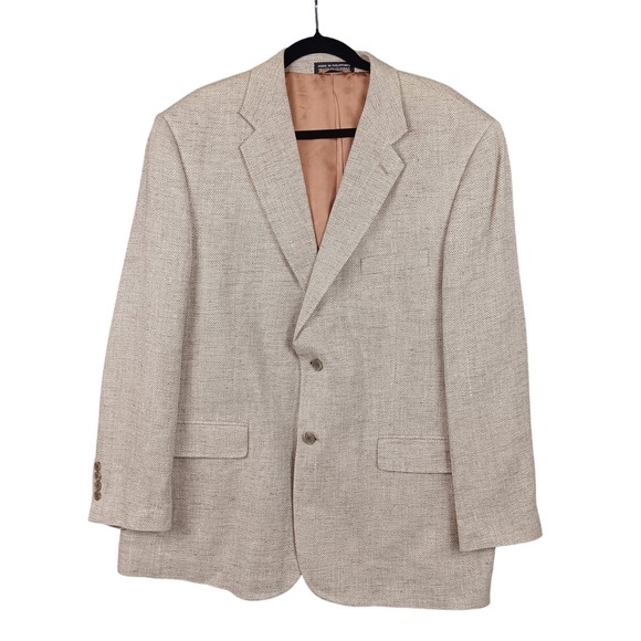 Stafford 44R Beige Silk Blazer Jacket Two Button Herringbone Men's Career - Picture 1 of 9